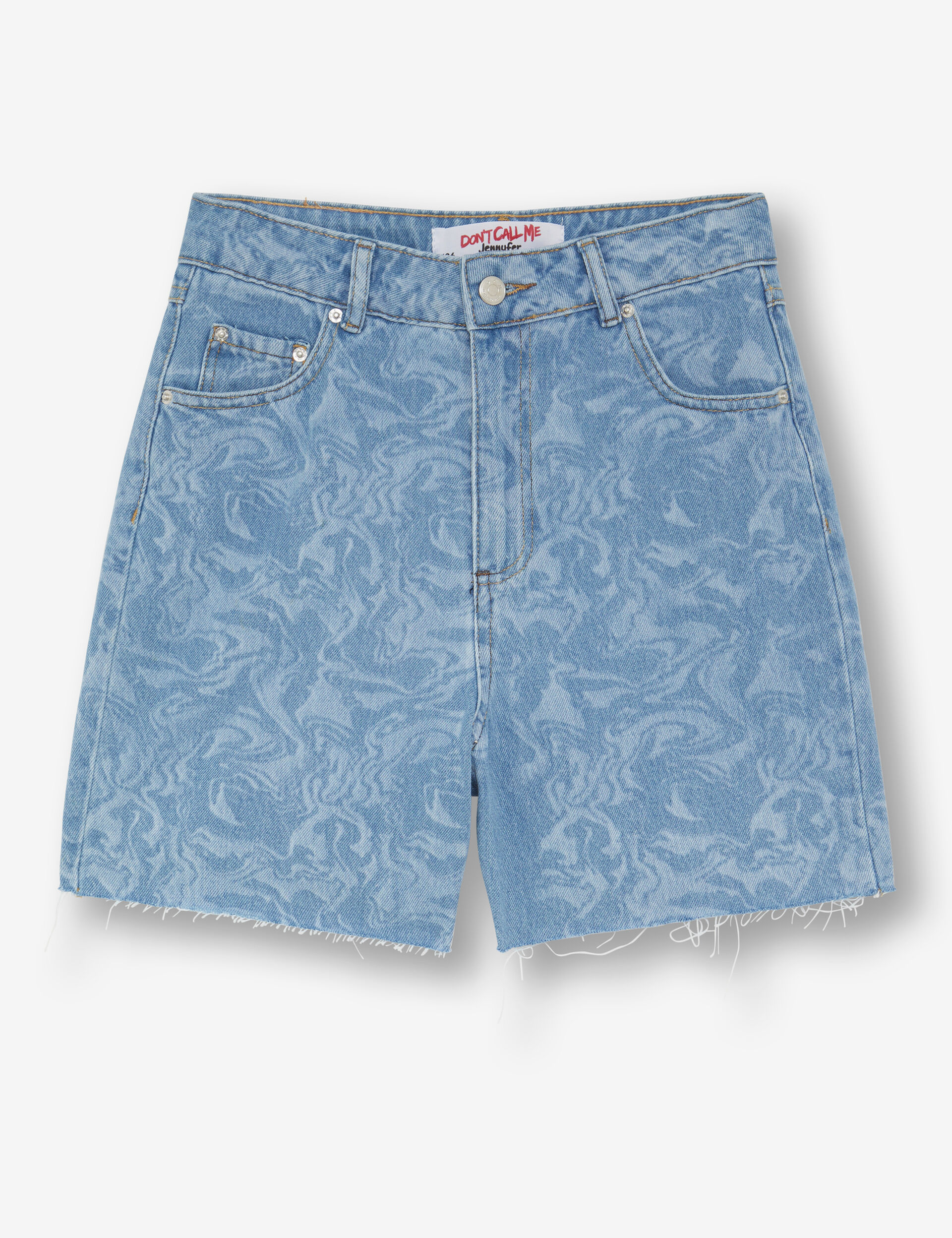 Printed denim Bermuda shorts