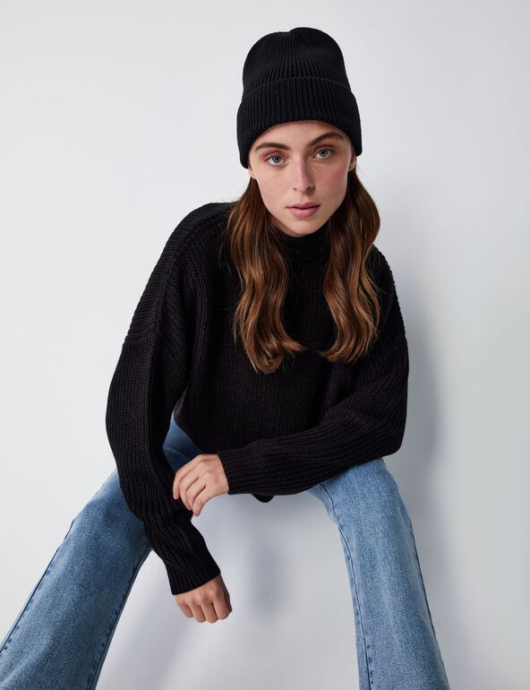 Ribbed beanie with turn-up girl