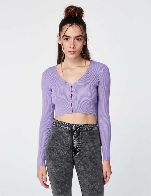 Ribbed cropped cardigan teen