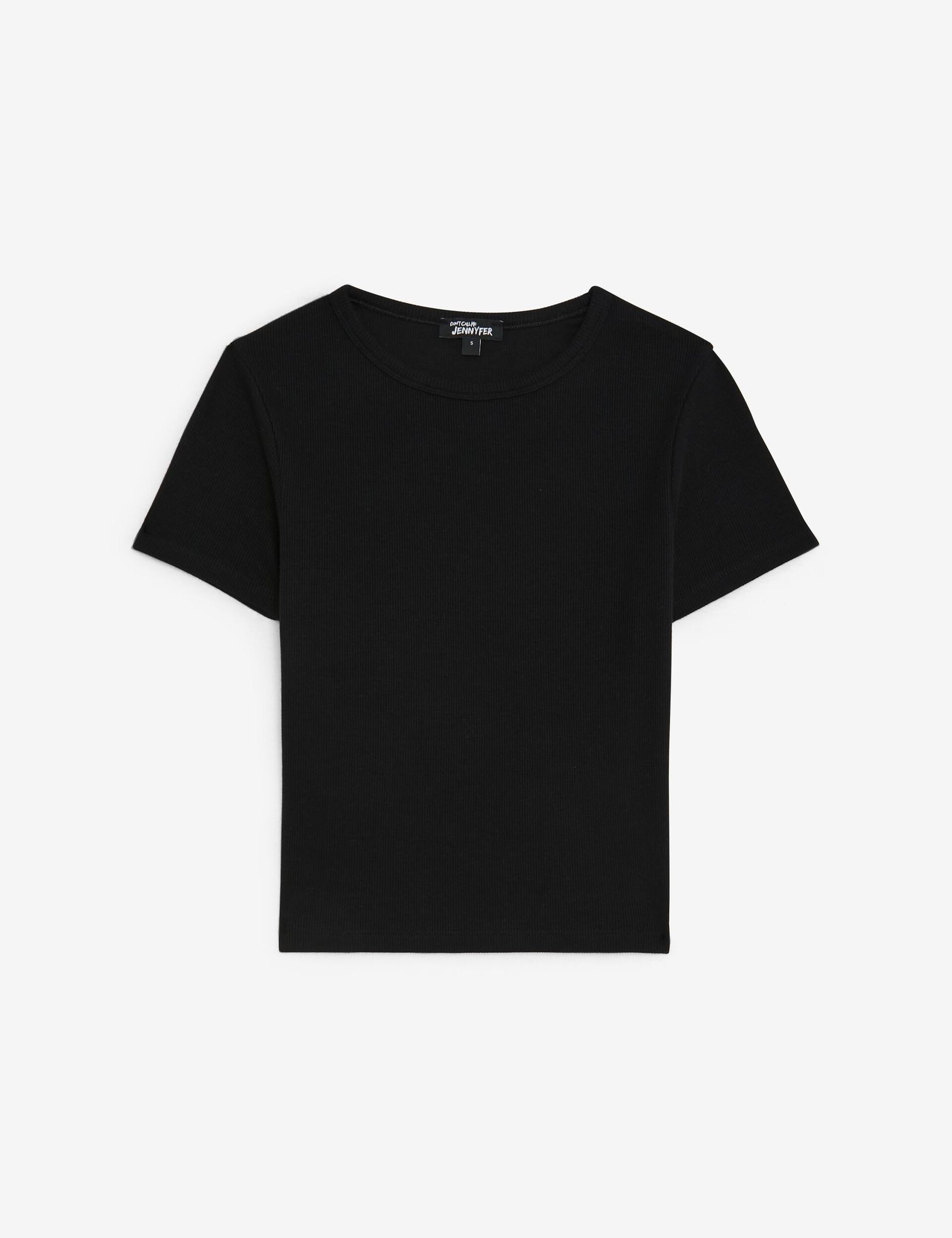T-shirt basic noir, maille côtelée