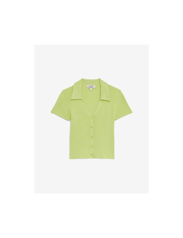 Tee-shirt côtelé vert col polo