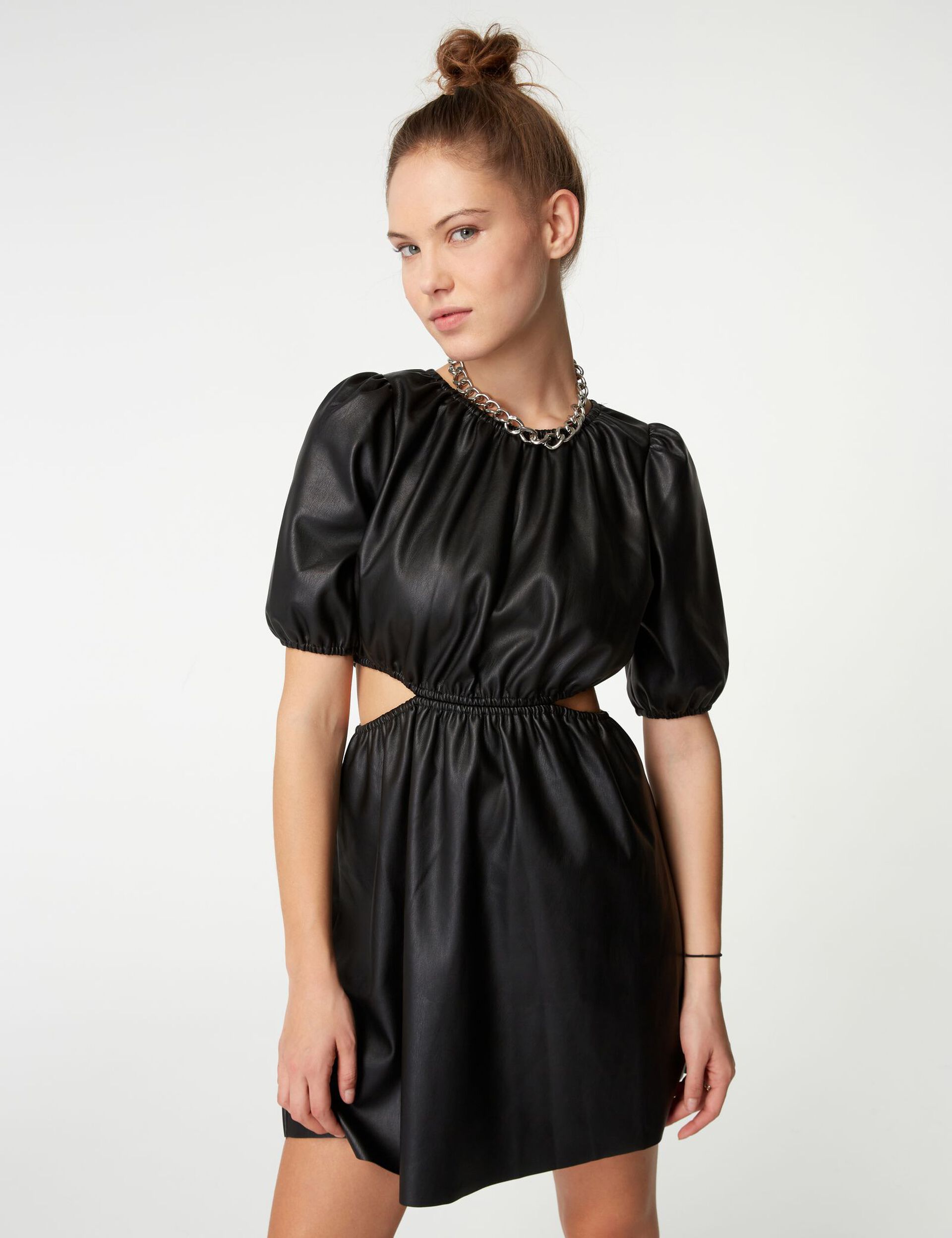 Faux leather dress with cutouts