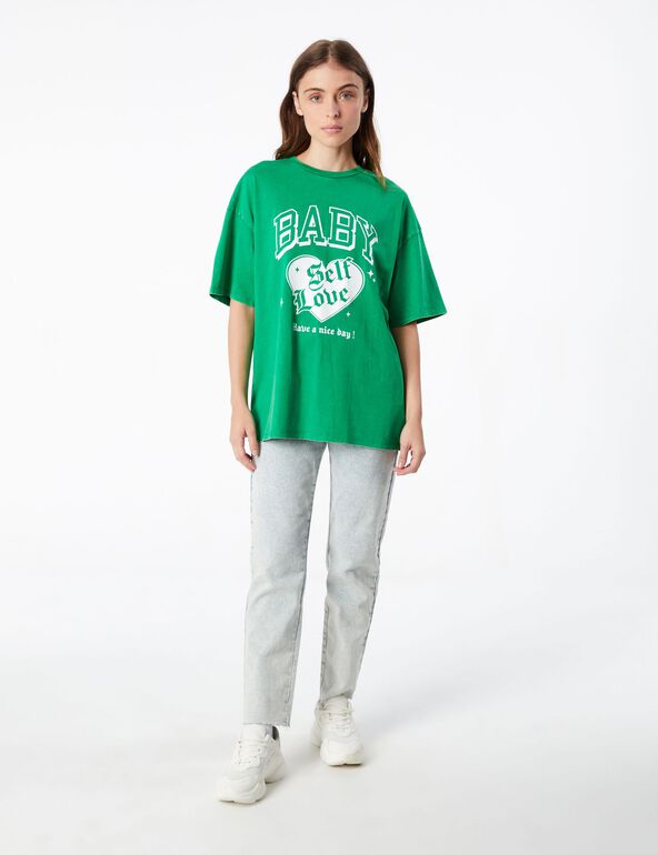 Tee-shirt vert oversize à messages femme