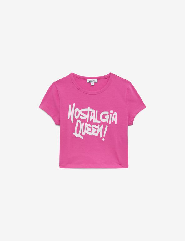 T-shirt court rose vif imprimé : nostalgia queen ! teen
