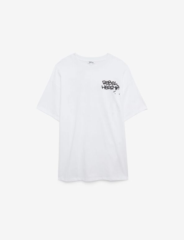 T-shirt oversize blanc imprimé : Rebel ado