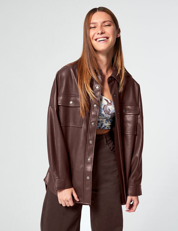 Faux leather overshirt girl