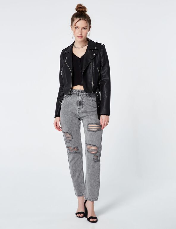 Distressed mom jeans teen