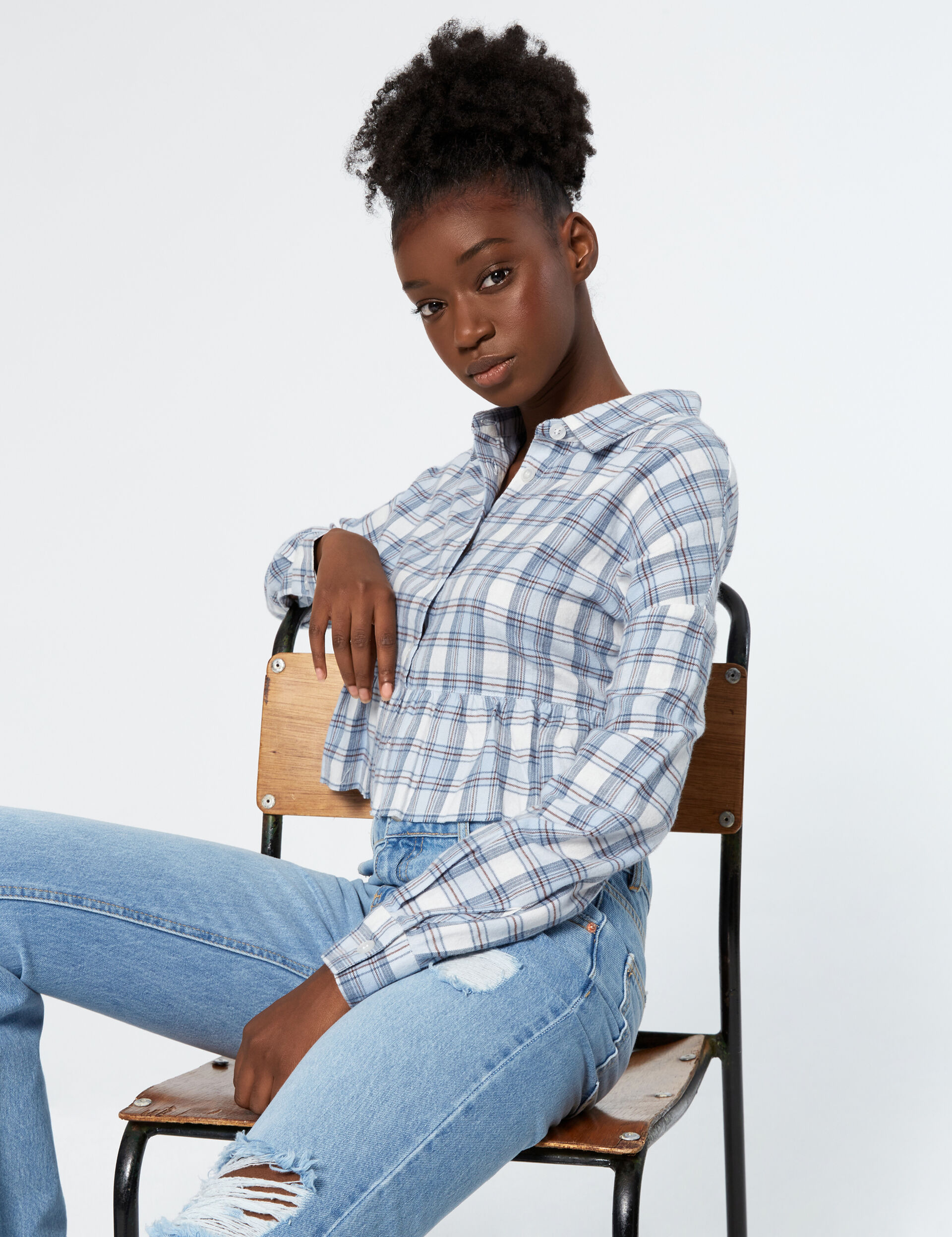 Frilled checked shirt