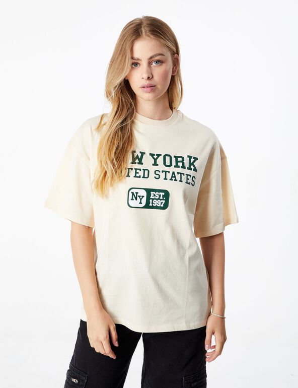 Tee-shirt New York beige teen
