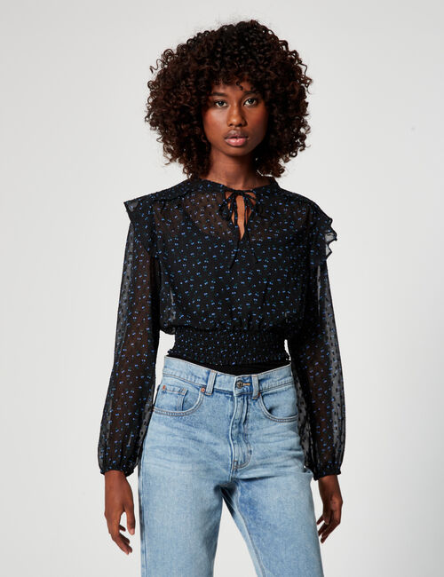 Floral-print dotted Swiss blouse